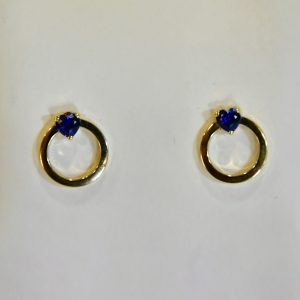 Pendientes de oro corazones azules
