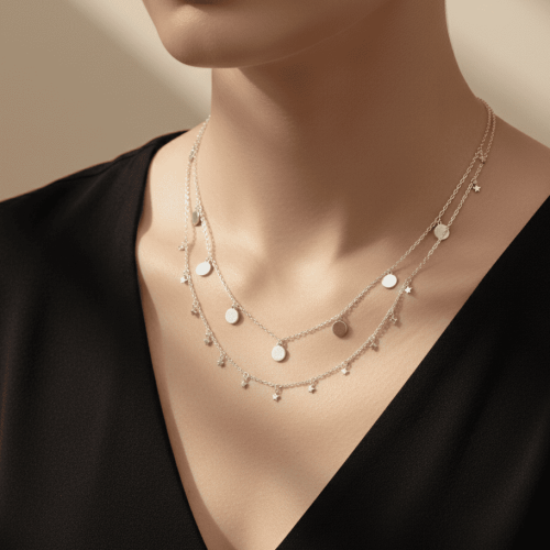 Gargantilla Doble de Plata de Ley 925 con Estrellas y Discos