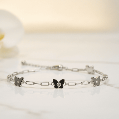 Pulsera de Plata de Ley con Detalles de Mariposas y Circonitas