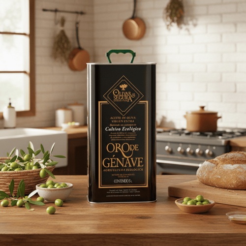 Aceite de Oliva Virgen Extra Ecológico Oro de Génave - Lata 5L (Caja de 4 uds.)