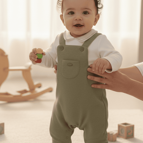 Pelele Bebé Estilo Peto con Cuello Camisero y Pies (Tallas 0-9 meses)