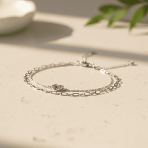 Pulsera de Plata de Ley con Eslabones Rectangulares y Corazón